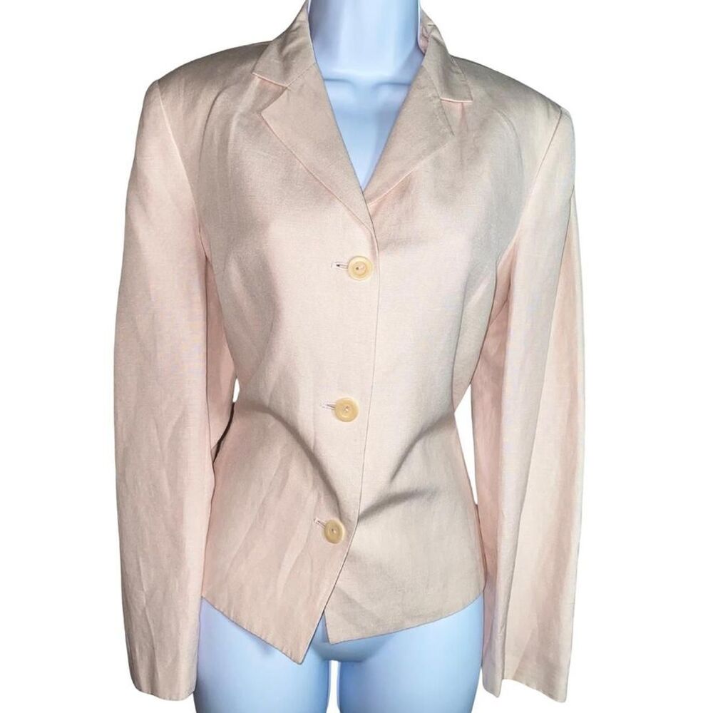 Late 90s Talbots Baby Pink Silk–Linen Blend Blazer + Embroidered Tank Set